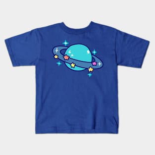 Starry Blue Saturn Kids T-Shirt